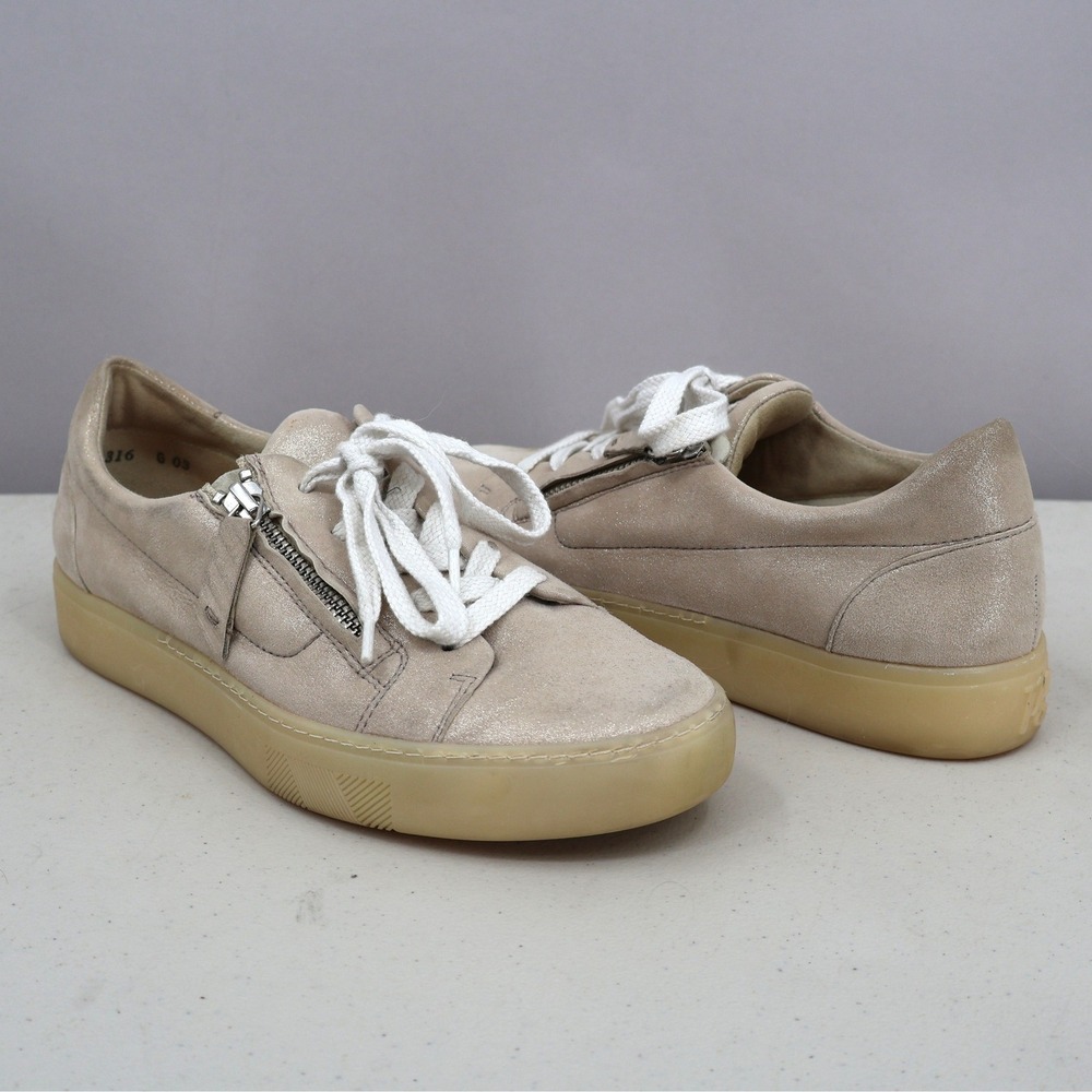 Paul Green Supersoft Sneaker Women 7 Sparkly Cream Gold Side Zip Comfort Chic